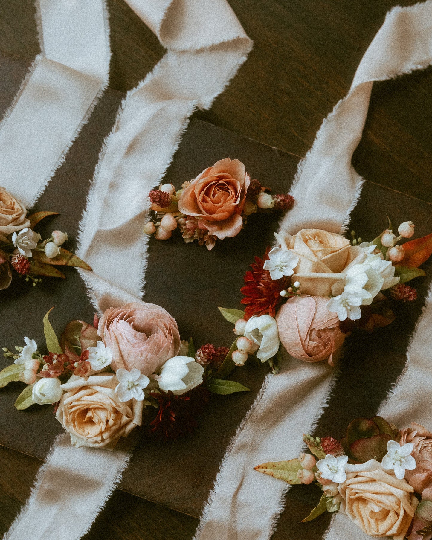 Moody fall tonied ribbon corsages
