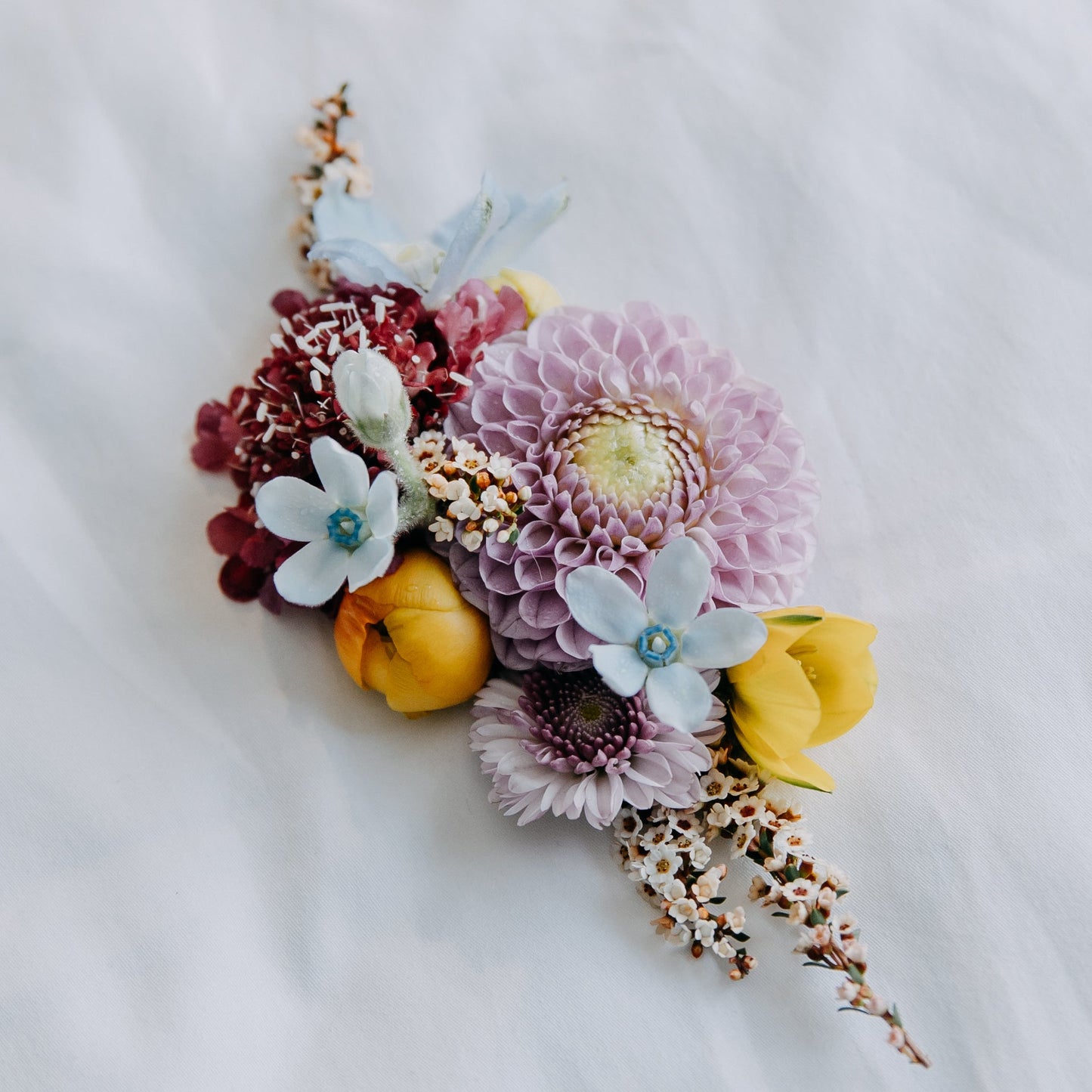 lavender dahlia pastel lapel piece