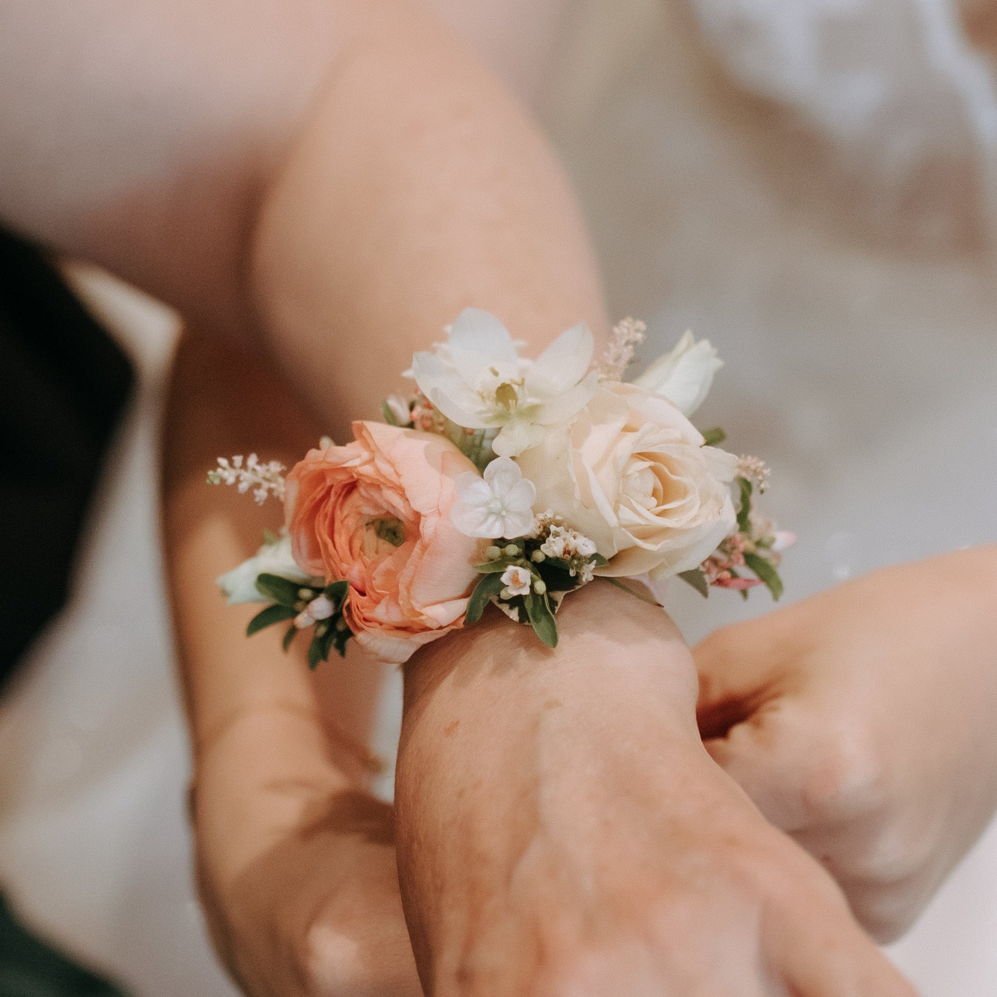 A floral wrist corsage for prom