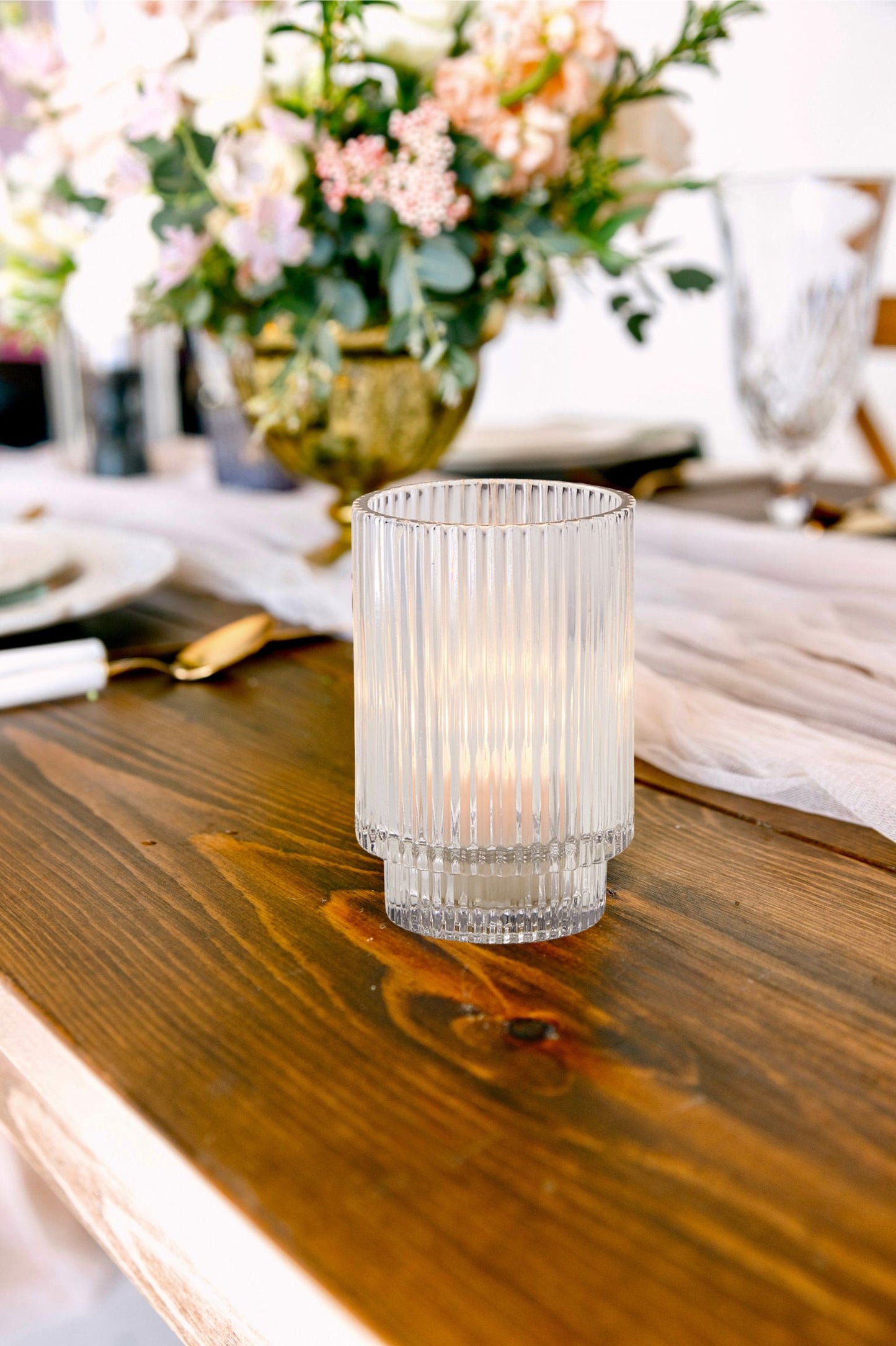 Pleated Glass Votive Tealight Holders
