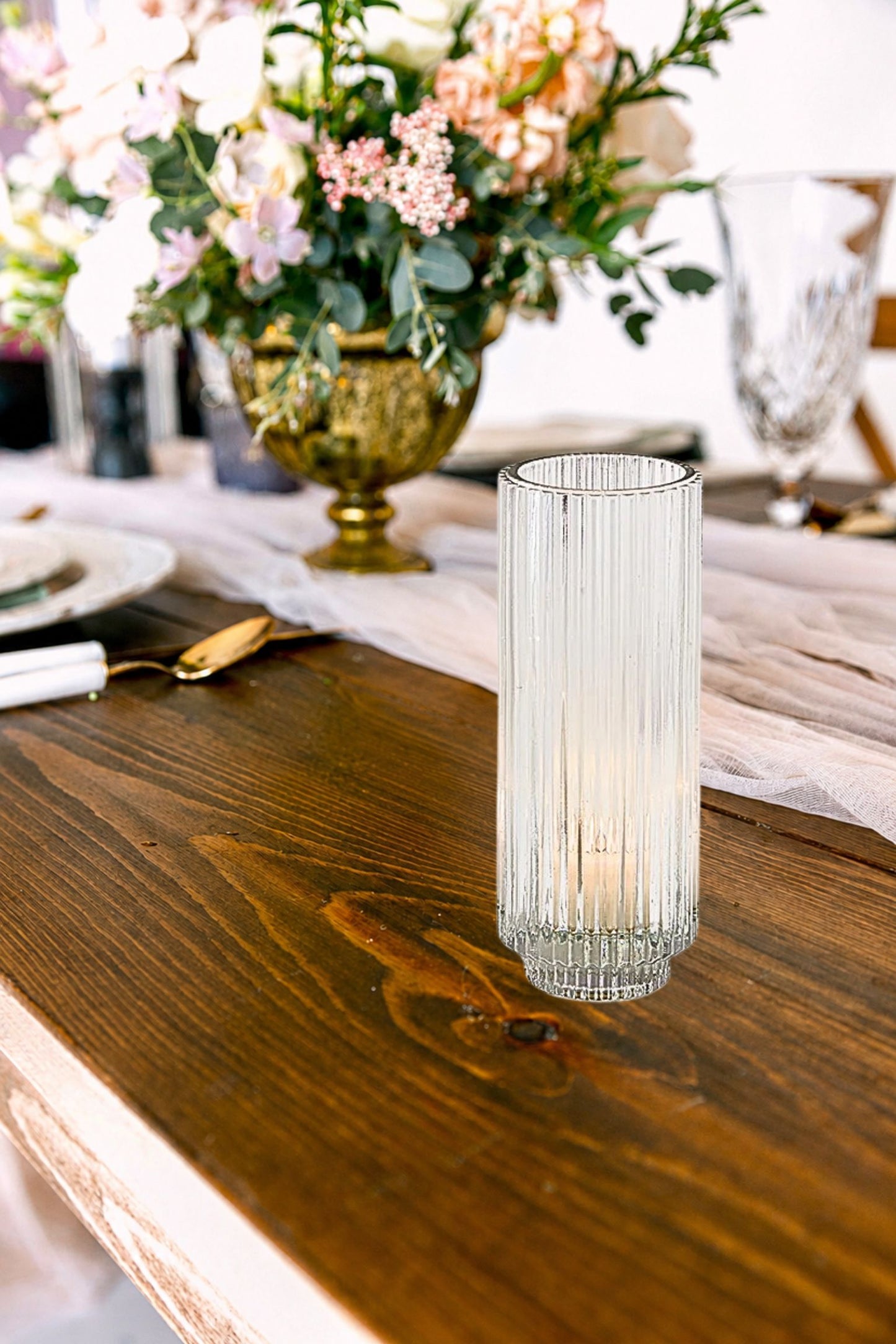 Pleated Glass Votive Tealight Holders
