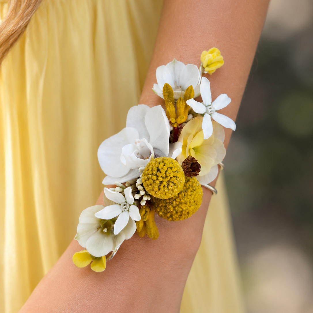 Yellow and White Prom Wrist Corsage 